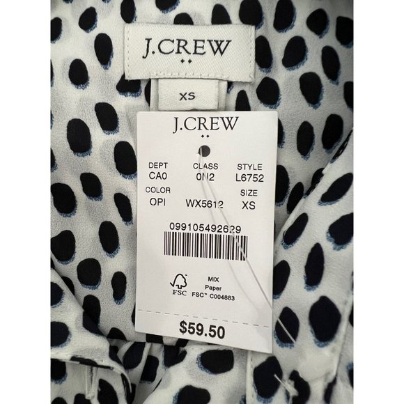 J Crew Factory Women’s XS Blouse Career Black White Spotted Button Up Su19 New - Picture 6 of 9